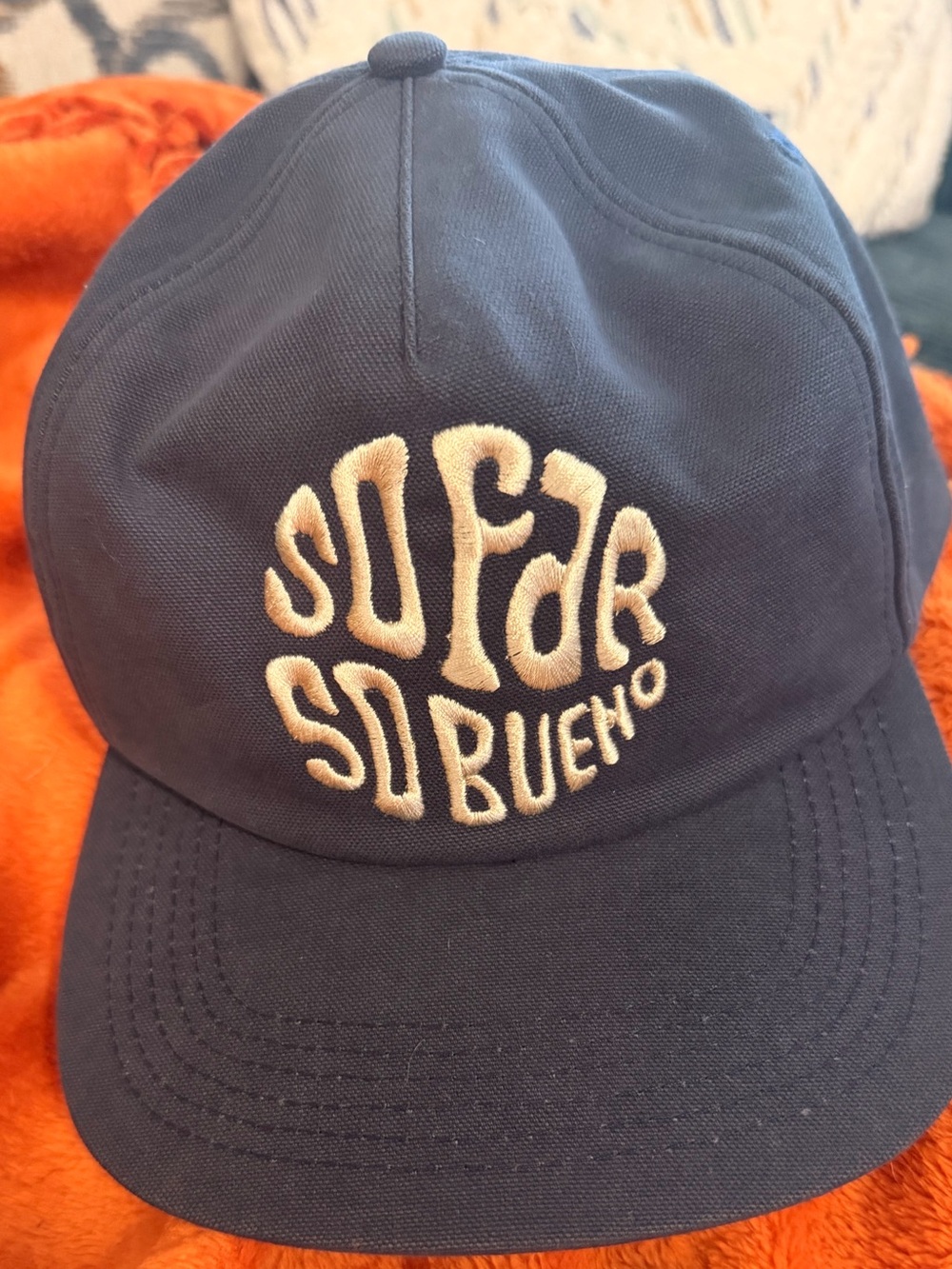 Navy Baseball Cap with Cream Embroidered Logo